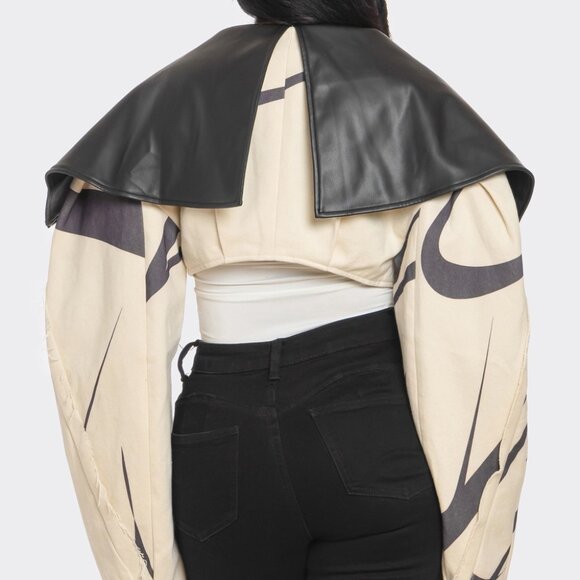 Cropped bomber jacket oversized sleeves, unique - Picture 2 of 6